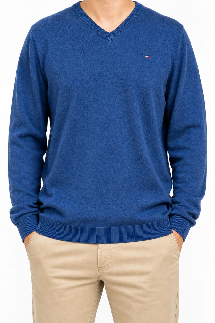 Tommy Hilfiger Mens Blue 100% Cotton V-Neck Long Sleeve Sweater XXL Country Club